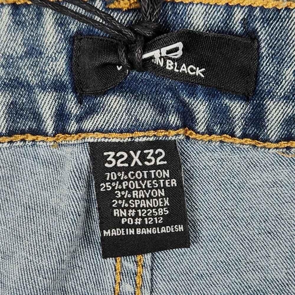 Benjamin Black Slim Fit Jeans Mens 32x32 Blue Faded Acid Wash Stretch Denim NEW‎
